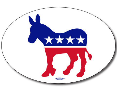 Democrat - Red, White & Blue Donkey Oval Bumper Sticker